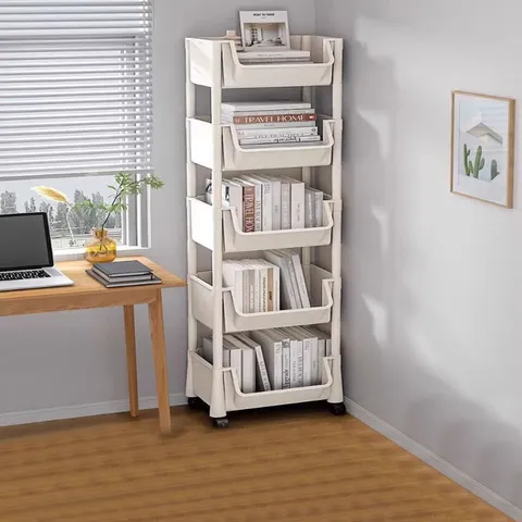 Mobile Plastic Storage Cart Multi-Layer Bookshelf Floor Standing Organizer Rack With Universal Wheels For Home Office