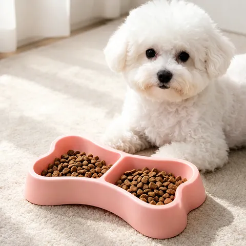 Lindo Cuenco Doble para Mascotas en Forma de Hueso Color Macarrón Cuenco de Alimentación para Perros y Gatos de Plástico Alimentador Portátil de Agua para Alimentos Suministros para Mascotas