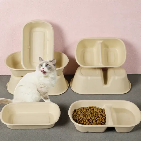 Umweltfreundlich Einweg Papierpulp Haustier Schüssel Katzenklo Wasser Futter Schüssel Fütterung Zubehör Für Katzen Und Hunde