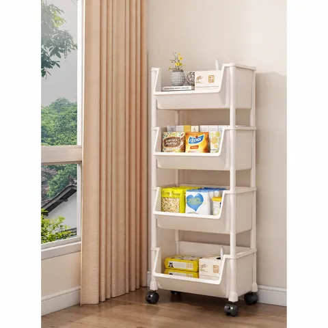 Mobile Plastic Storage Cart Multi-Layer Bookshelf Floor Standing Organizer Rack With Universal Wheels For Home Office