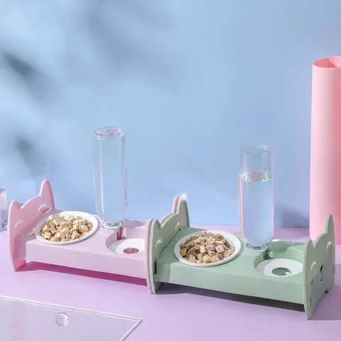 Cat And Dog Double Bowl Automatic Water Dispenser Pet Feeding Station Plastic Raised Bowl With Food Container Pet Supplies