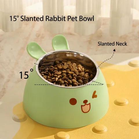 Cute Rabbit Ear Pet Bowl High Neck Pet Feeding And Watering Bowl Stainless Steel Cat Dog Food Bowl Pet Tableware