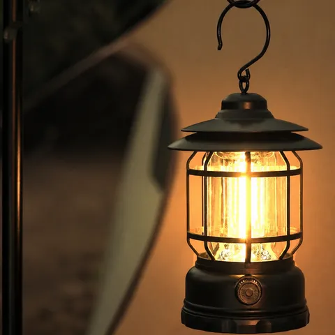 Retrò LED Lanterna da Campeggio Ricaricabile Esterno Portatile Emergenza Luce Atmosfera Impermeabile Tenda Escursionismo Lampada