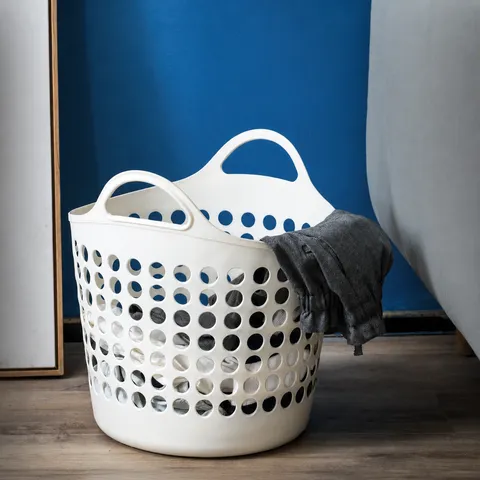 Cesta de Ropa de Plástico Cesta de Almacenamiento Hueca Grande Con Dobles Asas Organizador Transpirable de Ropa Sucia Para Dormitorio Baño