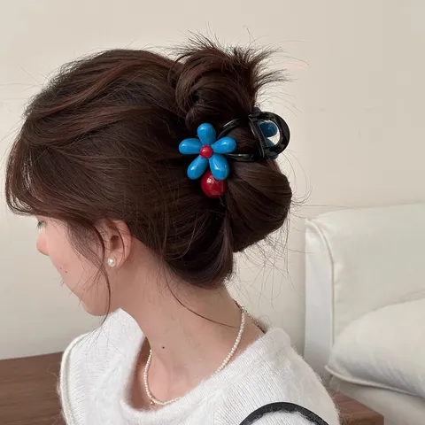 Koreanischer Stil Blau Blume Haarklammer Acryl Süß Floral Hai Clip Haarnadel Für Damen Elegant Täglich Haarschmuck
