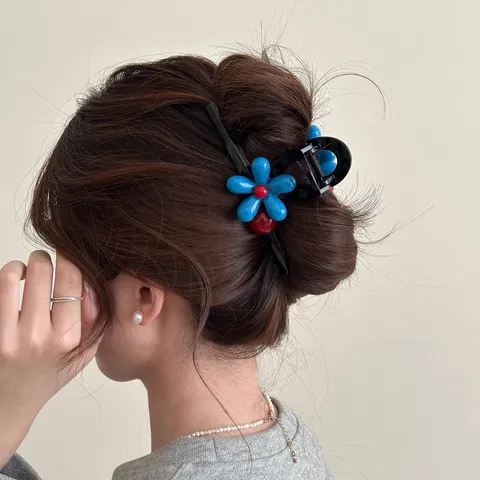 Koreanischer Stil Blau Blume Haarklammer Acryl Süß Floral Hai Clip Haarnadel Für Damen Elegant Täglich Haarschmuck