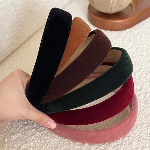 Elegante Fluwelen Brede Spons Haarband Voor Dames Effen Kleur Retro Stijl Mode Dagelijks Gebruik Antislip Hoofddeksels Cadeau