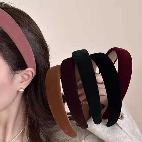 Elegante Fluwelen Brede Spons Haarband Voor Dames Effen Kleur Retro Stijl Mode Dagelijks Gebruik Antislip Hoofddeksels Cadeau