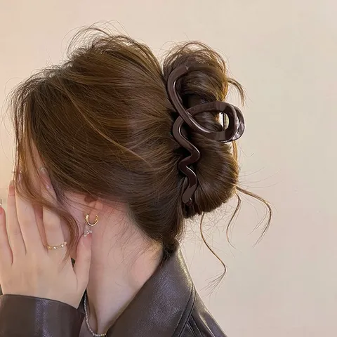 Damen Große Wellen Haarklammer Hohes Volumen Matt Schokolade Leopardenmuster Shark Haarklip Für Dickes Haar Elegante Haaraccessoires