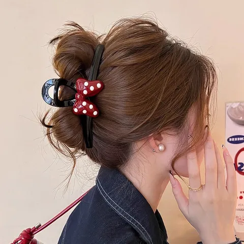 Süße Polka-Dot Schleife Haarkralle Clip Niedlich Acryl Hai Haarklammer Geometrisch Pferdeschwanz Styling Kopfschmuck Für Damen Täglich Zubehör