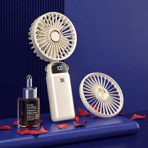 Tragbarer Hand-Nackenventilator USB Wiederaufladbarer Mini Desktop Ventilator Mit Digitaler Anzeige Und Aromadiffusor 5-Stufen Persönlicher Ventilator