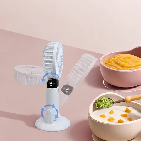Tragbarer Mini Handventilator USB Wiederaufladbar Digitalanzeige Tischventilator Mit Drehbarer Basis Für Babynahrung Kühlung
