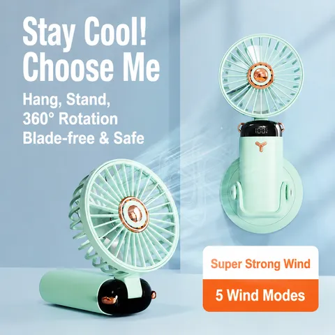 Ventilatore Portatile Da Collo A Mano Con Display Digitale 5 Velocità USB Ricaricabile Mini Ventilatore Da Tavolo Per Ufficio Esterno Viaggio
