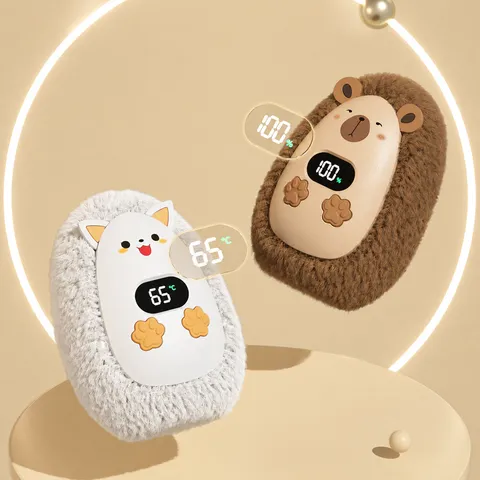Draagbare USB Oplaadbare Handwarmer Schattig Cartoon Dier Pluche Handwarmer Met Digitale Temperatuurdisplay Voor Dagelijks Wintergebruik
