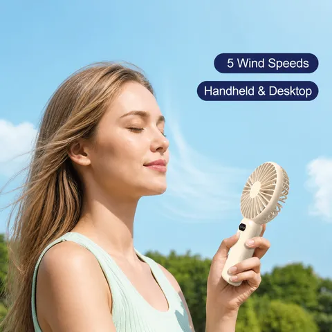 Tragbarer Handgehaltener Mini USB Ventilator Digitale Anzeige 5 Stufen Tischhalterung Wiederaufladbarer Kühlventilator Für Büro Outdoor