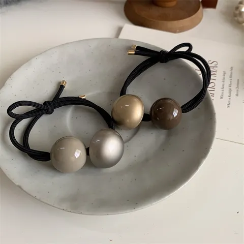 Minimalist Retro Double Ball Hair Tie High Elasticity Rubber Band Ponytail Bun Holder Hair Accessories For Women Champagne Gray Beads
