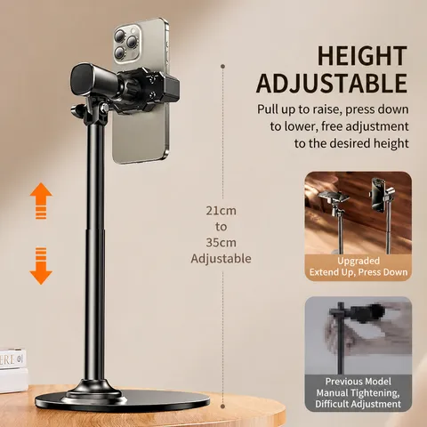 Metal Desktop Phone Stand Adjustable Height Live Streaming Holder Heavy Duty Base Support Bracket For Smartphone
