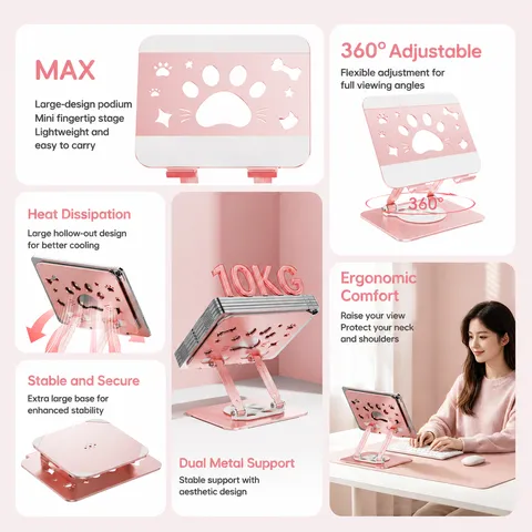 Carbon Steel Desktop Phone And Tablet Stand Foldable Portable Cooling Holder With Cute Cat Claw Design