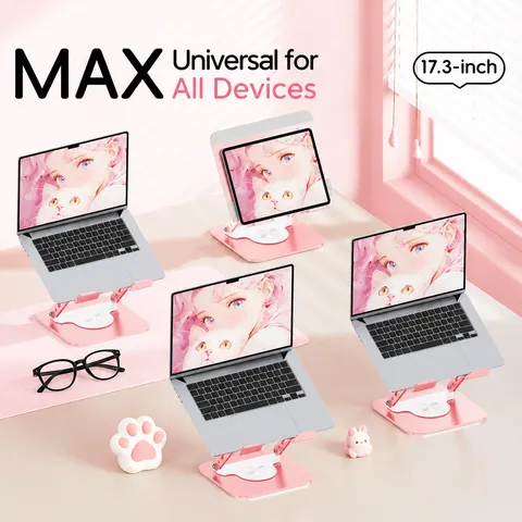 Schattige Kattenpoot Koolstofstaal Laptopstandaard 360 Draaibaar Verstelbaar Bureau Tablet Houder Voor Live Video Kantoor