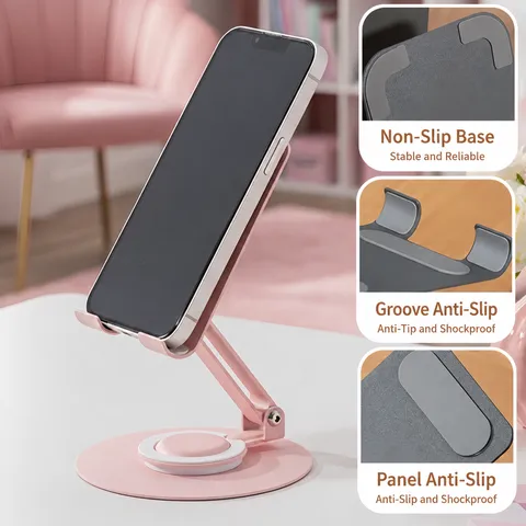 Faltbarer Desktop Handyhalter 360 Grad Drehbar Metall Handyhalterung Schreibtisch Halterung für Smartphone Tablet