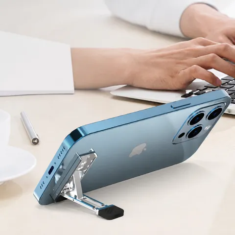 Foldable Metal Phone Holder Adjustable Desktop Phone Stand Adhesive Back Stick Mobile Phone Bracket For Desk Office Universal