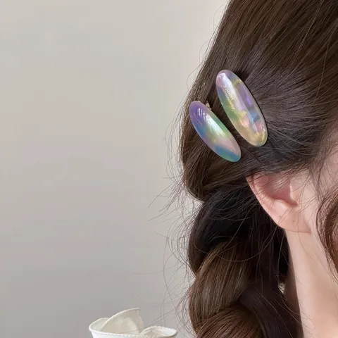 French Style Oval Acetate Hair Clip Elegant Tortoiseshell Marble Pattern Duckbill Clip Side Barrettes For Women Hair Accessories Gift