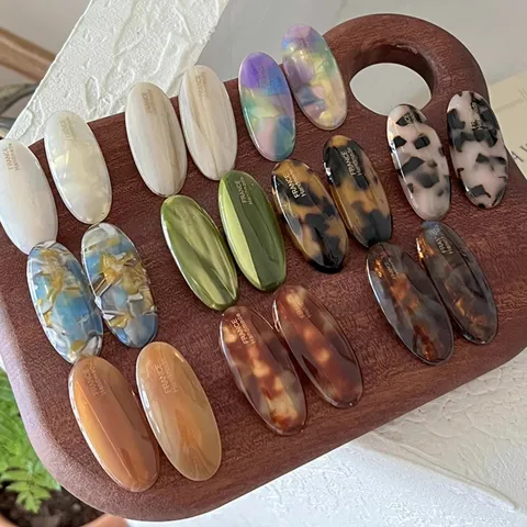 French Style Oval Acetate Hair Clip Elegant Tortoiseshell Marble Pattern Duckbill Clip Side Barrettes For Women Hair Accessories Gift