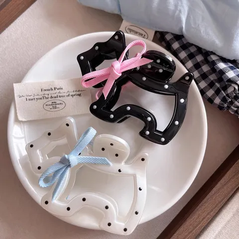 Bow Polka Dot Dog Hair Claw Cute Puppy Hair Clip For Women Girls Sweet Animal Shape Shark Clip Fashion Hair Accessories