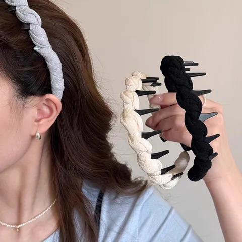 Serre Tête Tressé Mode Pour Femmes Haut Denté Antidérapant En Tissu Bandeau Cheveux Accessoires Coiffure Quotidiens