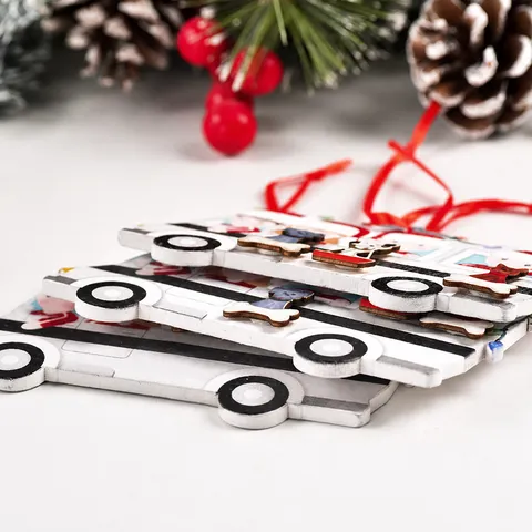 Décoration de Sapin de Noël Pendentif en Bois Bus Famille Chat Chien DIY Cadeau de Noël