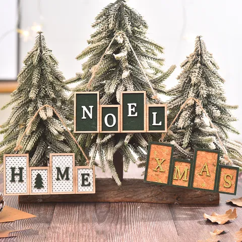 Wooden Christmas Letter Hanging Sign Noel Home Xmas Tree Pendant Festive Indoor Wall Ornament For Christmas Party Home Decoration