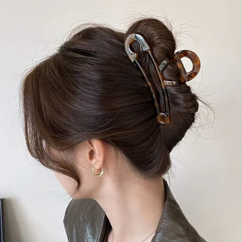 Nouveauté Pince à Cheveux Épingle de Sûreté Surdimensionnée en PC Motif Écaille de Tortue Géométrique pour Femmes Accessoire Cheveux Élégant