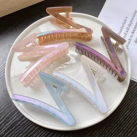 Pince à Cheveux en Acrylique Unique en Forme de Z pour Femmes Dégradé Haut de Gamme à Paillettes Grande Pince Requin Accessoires Coiffure