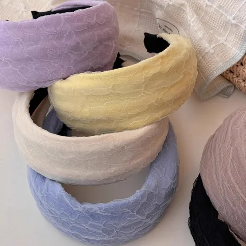 Cerchietto a Tesa Larga in Chiffon da Donna Primavera Estate Cima Alta in Tessuto Plicsettato Fascia per Capelli Moda