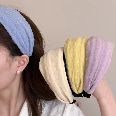 Cerchietto a Tesa Larga in Chiffon da Donna Primavera Estate Cima Alta in Tessuto Plicsettato Fascia per Capelli Moda