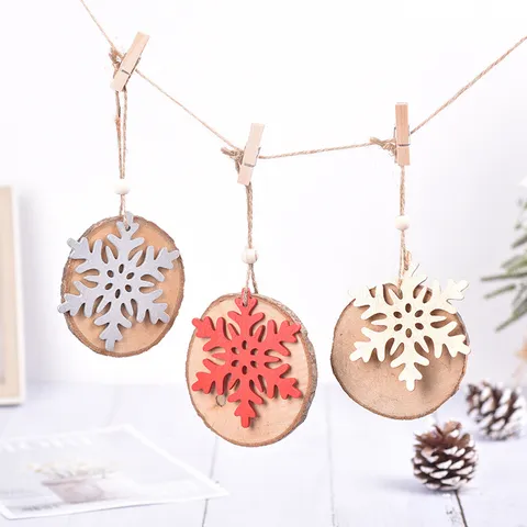 Creative Wooden Christmas Snowflake Hanging Ornaments Natural Wood Slices Hollow Out Snowflake Pendant Tree Hanging Crafts For Home Holiday Festive Decorations