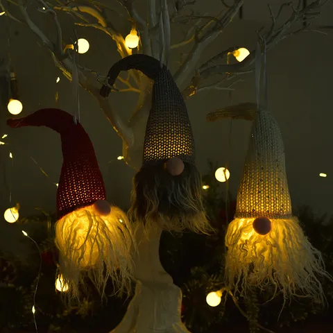 Led Light Up Christmas Gnome Hanging Ornament Sequin Knit Faceless Elf Doll Pendant Festive Home Tree Night Lamp Decor