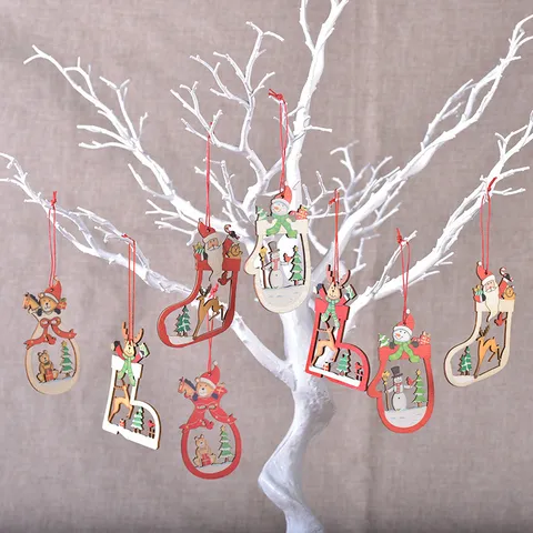Weihnachten Holz Hängen Ornamente Weihnachtsmann Elch Schneemann Bär Bemalt Graviert Holz Weihnachtsbaum Dekorationen Party Deko