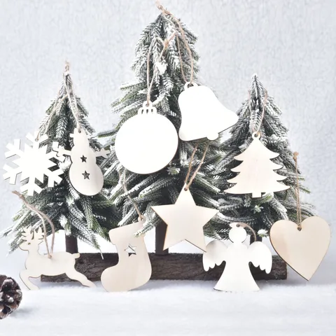 Weihnachten Holz Hängen Ornamente DIY Weihnachtsbaum Anhänger Dekor Schneeflocke Schneemann Hirsch Engel Herz Glocke Stern Socke Ball Feiertag Deko