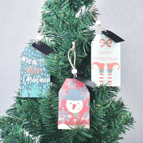 Festive Christmas Wooden Hanging Sign Merry Christmas Painted Wood Blackboard Pendant Christmas Tree Hanging Decoration Ornament