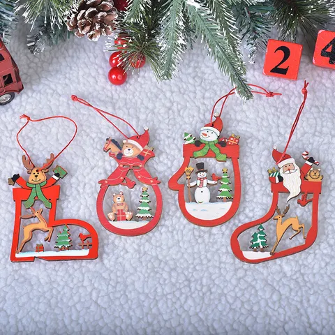 Weihnachten Holz Hängen Ornamente Weihnachtsmann Elch Schneemann Bär Bemalt Graviert Holz Weihnachtsbaum Dekorationen Party Deko