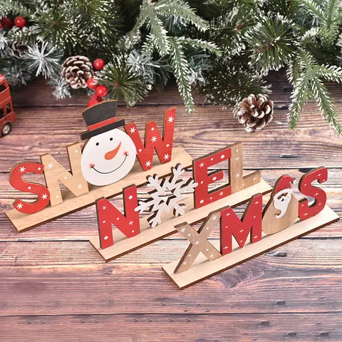 Ornement Alphabet en Bois de Noël DIY NOEL SNOW XMAS Lettres Père Noël Bonhomme de Neige Imprimé Centre de Table Décoration de Maison