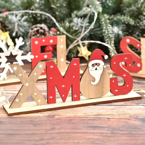 Ornement Alphabet en Bois de Noël DIY NOEL SNOW XMAS Lettres Père Noël Bonhomme de Neige Imprimé Centre de Table Décoration de Maison