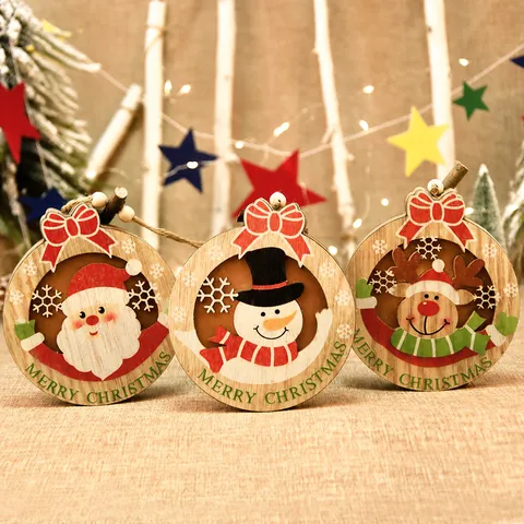 LED Luminous Wooden Christmas Ornament Hollow Out Hanging Pendant For Christmas Tree Decoration Santa Snowman Holiday Home Decor