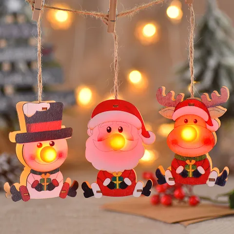 Ciondolo Pendente di Natale in Legno Luminoso Modello di Figura Animata Ciondolo per Albero a LED Decorazione per Feste di Vacanza