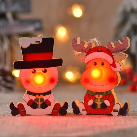 Ciondolo Pendente di Natale in Legno Luminoso Modello di Figura Animata Ciondolo per Albero a LED Decorazione per Feste di Vacanza
