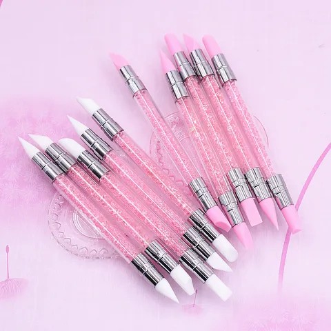 Silicone Soft Pottery Indentation Tools Dual Head Clay Sculpting Tools Rhinestone Filled Handle DIY Craft Art Tools