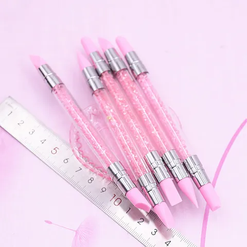 Silicone Soft Pottery Indentation Tools Dual Head Clay Sculpting Tools Rhinestone Filled Handle DIY Craft Art Tools
