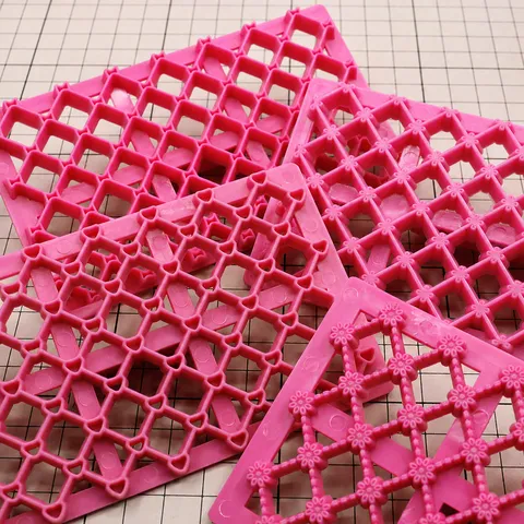 Pink Plastic Plaid Grid Clay Mold DIY Baking Fondant Embossing Mold Heart Bowknot Flower Craft Tool