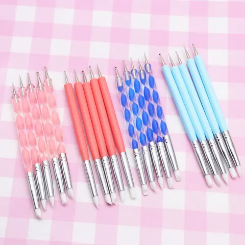 Double Ended Silicone Pottery Clay Sculpting Tools Soft Head Modeling Pens Nail Dotting Embossing Craft Kit Set